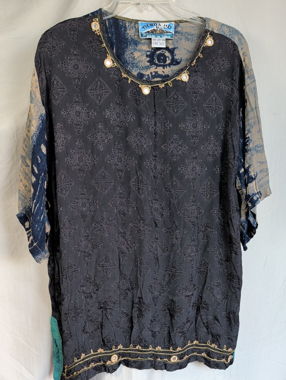 Tiendita Jo Black Embroidered Boho Tunic with Blue Accents Cool Layering Boho